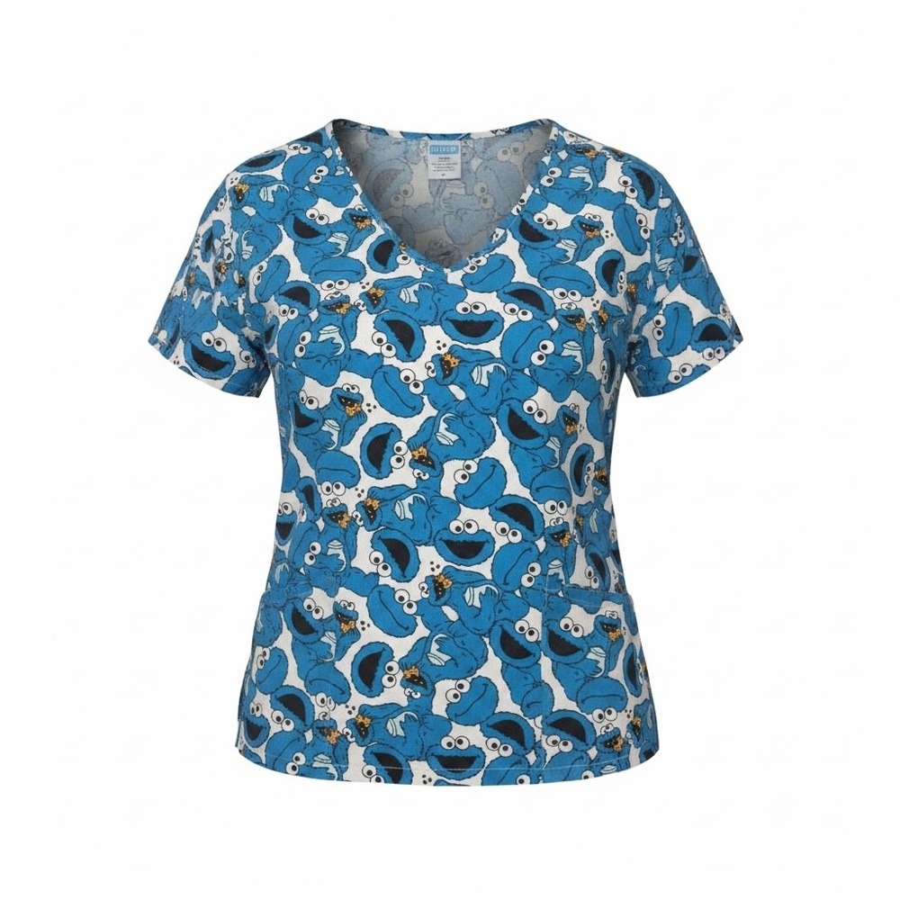Sesame Street Cookie Monster Blue Cotton V-Neck Pajama Top Sleepwear Large